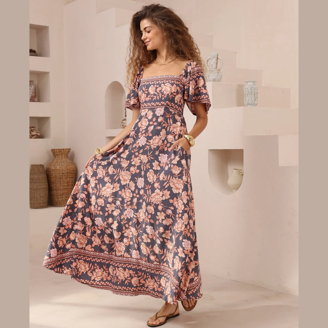 Leandra  Maxi Dress - On or Off Shoulder A-Line Dress with Pockets