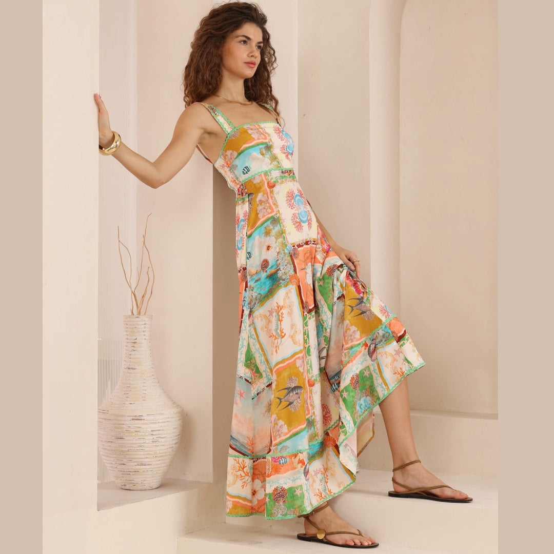 Cascade Abstract Ric Rac Maxi Dress